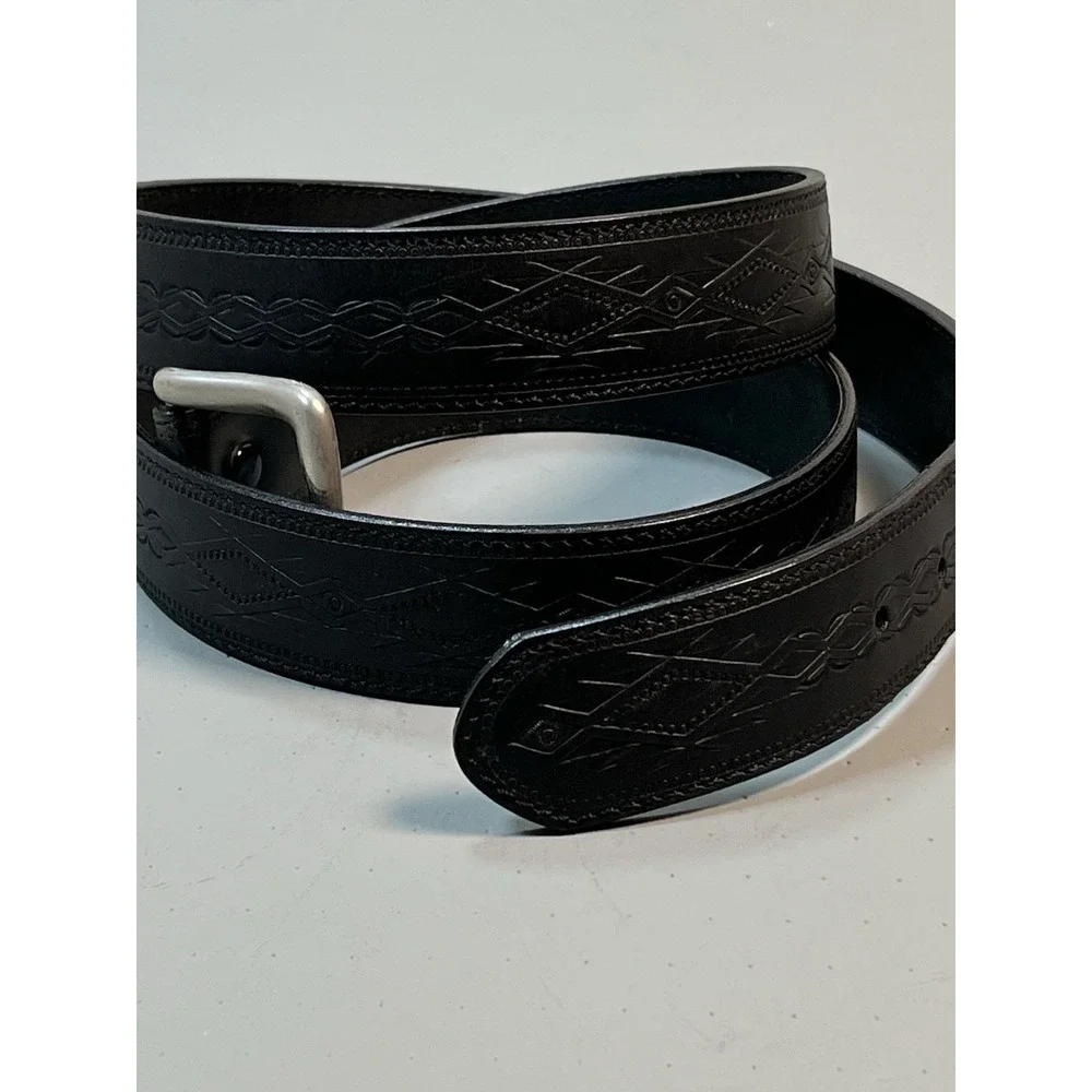 Vintage Black Leather belt 1997 Boho Western Festival Tolled New Size‎ 54